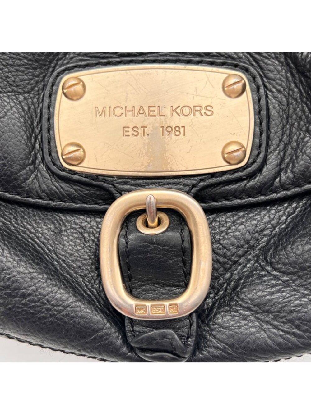 Michael Kors Soft Black Leather Shoulder Bag Purse Gold Tone Hardware 14"x12"x4" - Picture 3 of 15
